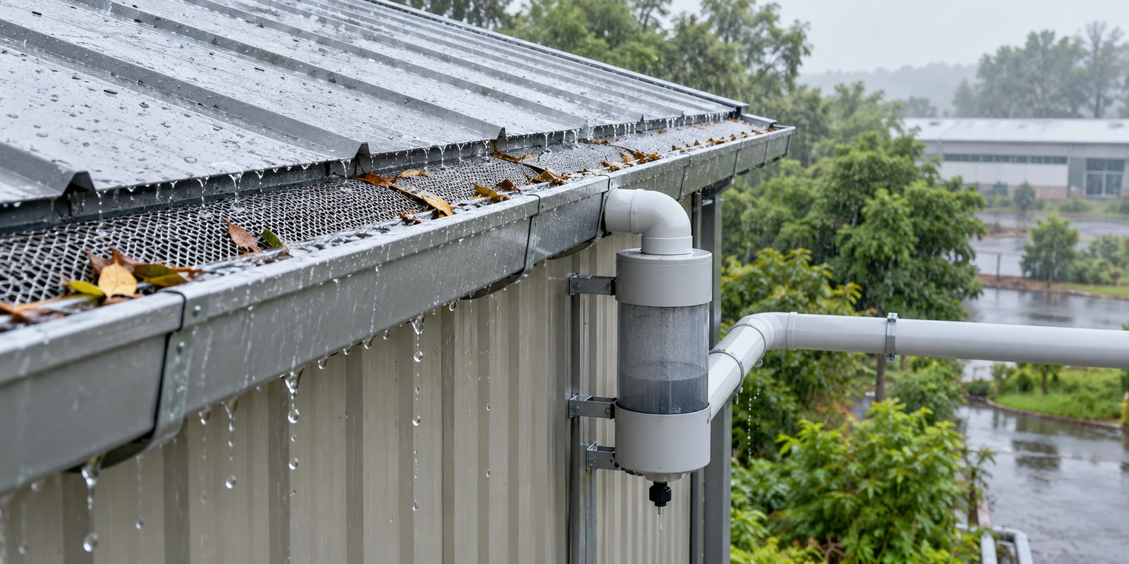 Roof catchment, screened inlet and first-flush diversion for cleaner rainwater collection