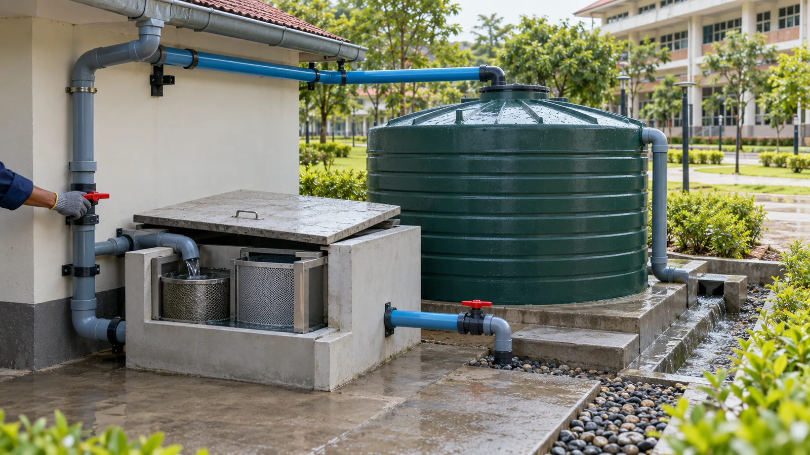 Facility water-management review illustrating operational inspection and performance records